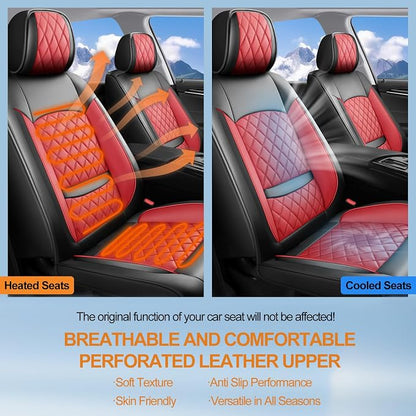 Car Seat Covers Compatible with Hyundai Ioniq 2017-2025 2026 - Full Set 5 Seats Luxury Leather All-Weather Seat Cushions & Protectors, Waterproof & Breathable, Airbag Compatible (Red)