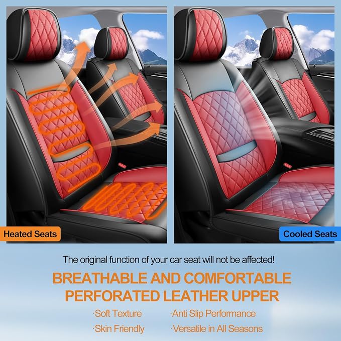 Car Seat Covers Compatible with Hyundai Palisade 2020-2025 2026 - Full Set 5 Seats Luxury Leather All-Weather Seat Cushions & Protectors, Waterproof & Breathable, Airbag Compatible (Red)