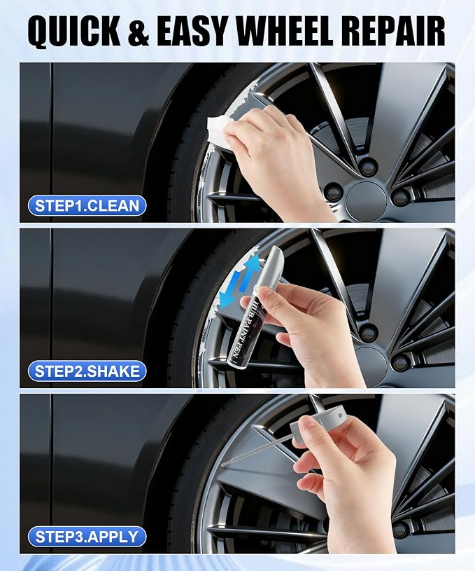 Amiss Gloss Gray Rim Repair Kit, Wheel Paint and Rim Paint Touch Up Pen for Curb Rash, Universal Alloy Wheel Scratch Repair for Scratches and Scuffs, Car Accessories (Gloss Gray)