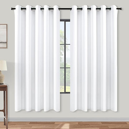 KOUFALL Room Darkening Curtains 63 Inches Long x 72w, Semi Blackout White