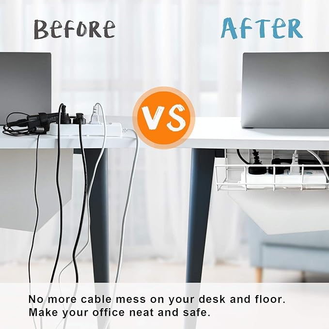 Under Desk Cable Management- 4 Pack Cord Organizer. Metal Wire Cable Management
