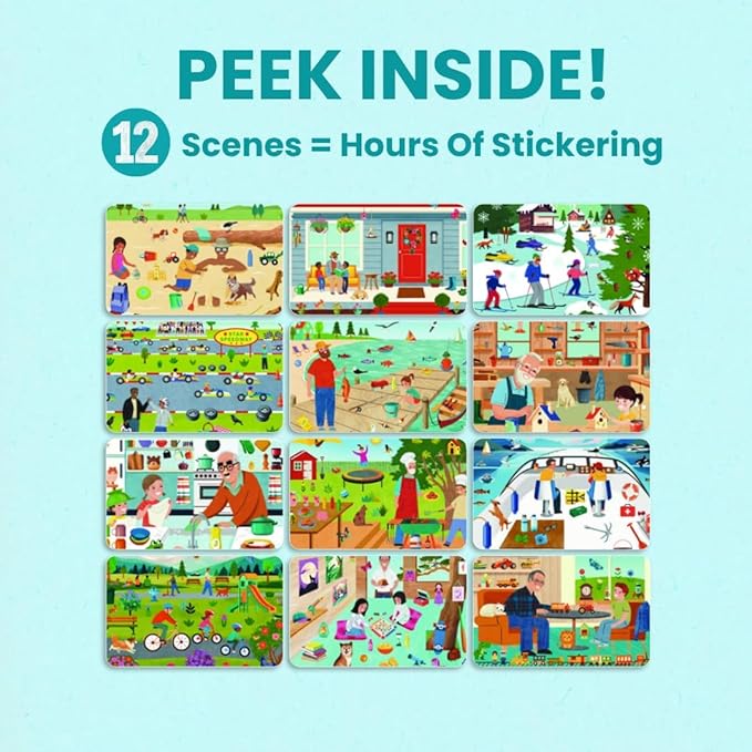 Sticker Book for Kids 2-4, 500+ Kids Stickers, Spending Time with Grandpa by Cupkin, 12 Coloring Pages, 12 Scenes, Fun Toddler Travel Activity Coloring and Sticker Books for Children Ages 4-8 + 8-10