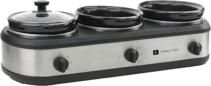 CULINARY CHEF, Triple Slow Cooker, Buffet Server 3 Pot, Food Warmer