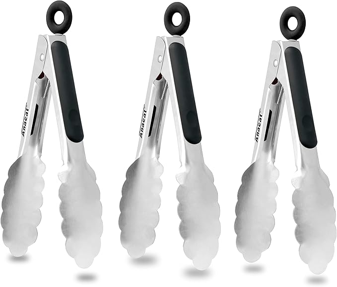 Anaeat 3 Pack 7" Mini Stainless Steel Cooking Tongs