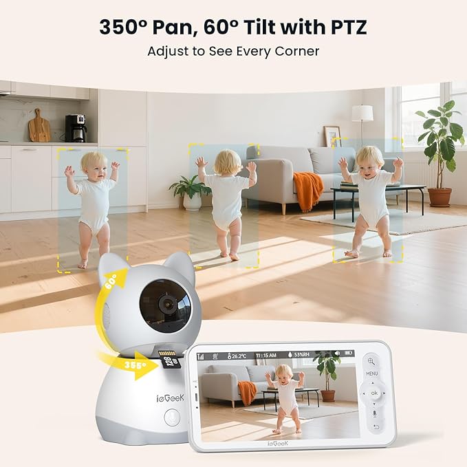 ieGeek Baby Monitor with 2 Cameras, 2-Way Audio, Cry Detection, Temperature