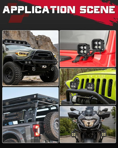 OFFROADTOWN LED Pods, 3inch 80W CREE LED Pods Off Road Driving Lights Cubes Ditch Lights Headlight for Truck Pickup Dirt Bike UTV ATV SUV Boat 4x4 Car - Combo Wide Plus Beam