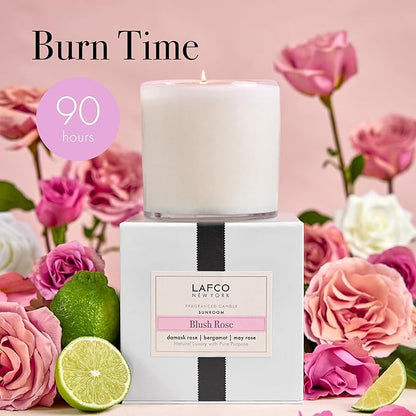LAFCO New York Signature Candle, Blush Rose - 15.5 oz - 90-Hour Burn Time - Reusable, Hand Blown Glass Vessel - Made in The USA
