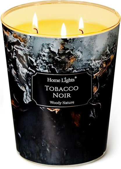 HomeLights Scented Candles for Women & Men, 34oz Candle Jars Aromatherapy 3-Wick Candle, Ideal for Industrial Chic Home Decor and Gifts, Tobacco Noir