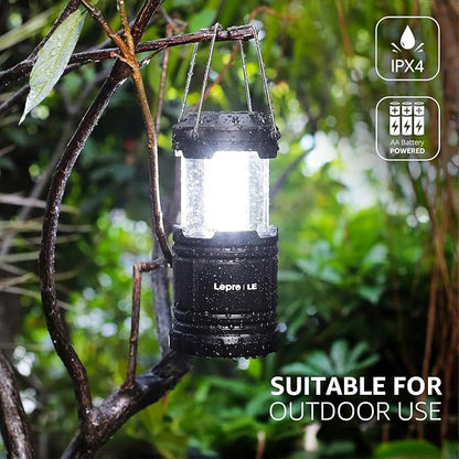 Lepro LED Camping Lanterns Battery Powered, Collapsible, IPX4 Water Resistant, Outdoor Portable Lights for Emergency, Hurricane, Storms and Outages