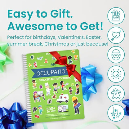 Sticker Book for Kids 2-4, 500+ Kid Stickers, When I Grow Up by Cupkin, 12 Coloring Pages, 12 Side by Side Scenes, Fun Toddler Travel Activity Coloring and Sticker Books for Kids Ages 4-8 + 8-10