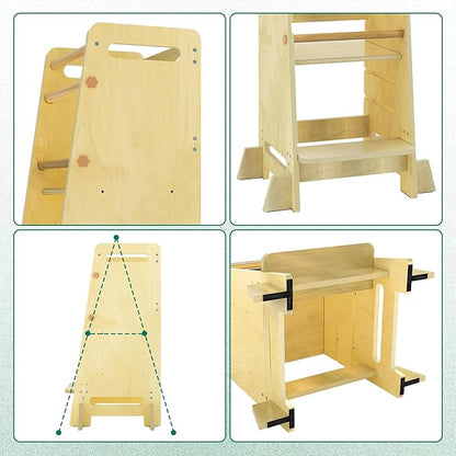 Kitchen Step Stool for Toddlers,Wiifo Adjustable Height Kids Learning Stool, Toddler Standing Tower(Natural)
