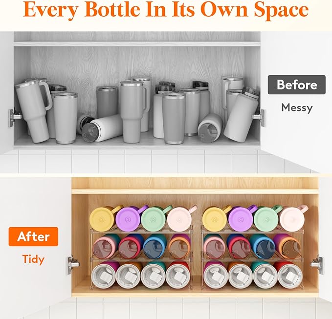 Lifewit Stackable Bottle Storage Organizer, Large Slot Water Bottle Tumbler Cup