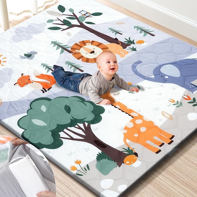 Premium Foam Baby Play Mat 59" x 59" – Removable & Machine Washable Cover, Extra Thick Padding Playpen Mat, Non-Slip Crawling Mat, Easy to Clean for Infants, Toddlers & Babies