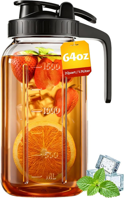 64 oz Mason Jar Pitcher – Airtight & Leakproof Glass Pitcher