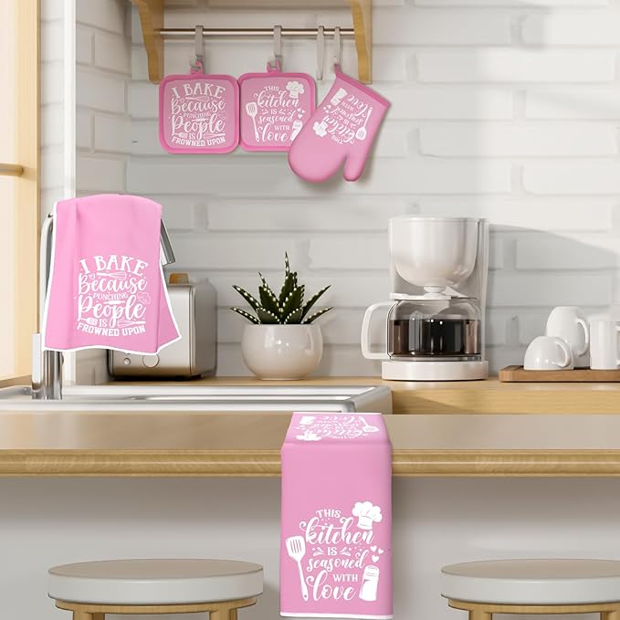 Sratte 6 Pcs Kitchen Decor Accessories Set Farmhouse Towels Pot Holders Oven