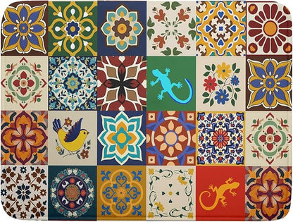 Giwawa Mexican Tile Dish Drying Mat 18"x24" Talavera Boho Floral Print Dish