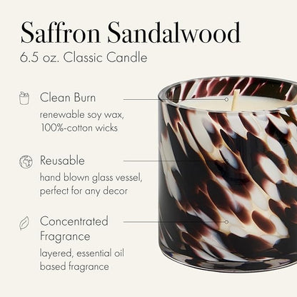 LAFCO New York Classic Fall Candle, Saffron Sandalwood - 6.5 oz - 50-Hour Burn Time - Reusable, Hand Blown Glass Vessel - Made in The USA