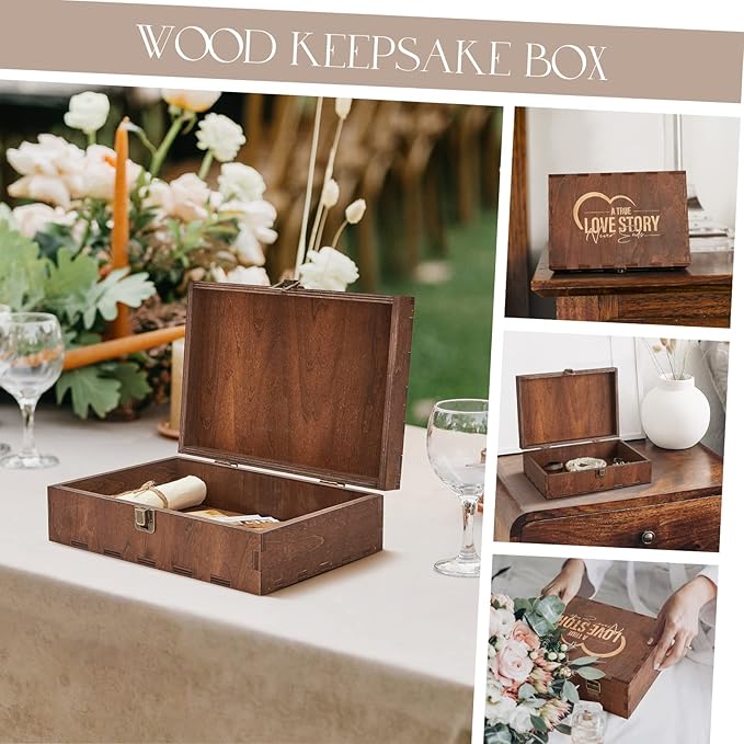 AW BRIDAL Engraved Wedding Memory Box with Lid, Wood Keepsake Boxes for Storage, Wedding Gifts for Couples, Bridal Shower and Bachelorette Gifts for Bride, Engagement Gifts for Newlyweds