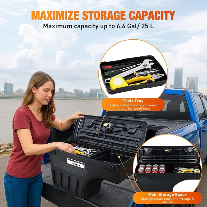 Nilight Truck Bed Tool Box Left Drivers Side Truck Tool Box Fit for Chevrolet Silverado 1500 GMC Sierra 1500 2019 2020 ABS Swing Case Truck Bed Storage Box w Lockable Lid Waterproof Wheel Well Toolbox