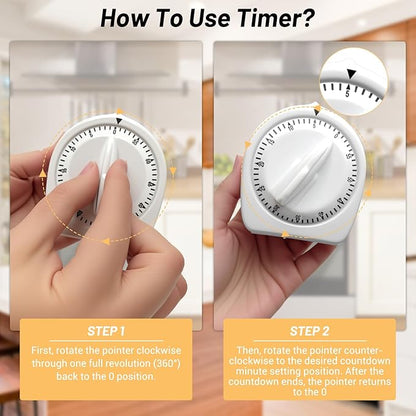Kitchen Timers for Cooking, 60 Minute Wind Up Timer, Visual Mechanical Timer