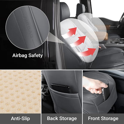 Coverland Custom Truck Car Seat Covers Front Seats for [2019-2026 RAM 1500 Quad Cab Front 40/20/40 Split Bench Rear Bench] - Protector Water Resistant Leather Seat Cushion [Front-Dark Gray]