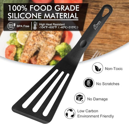 HOTEC 600℉ Heat Resistant Silicone Slotted Fish Turner Spatula Set, BPA Free