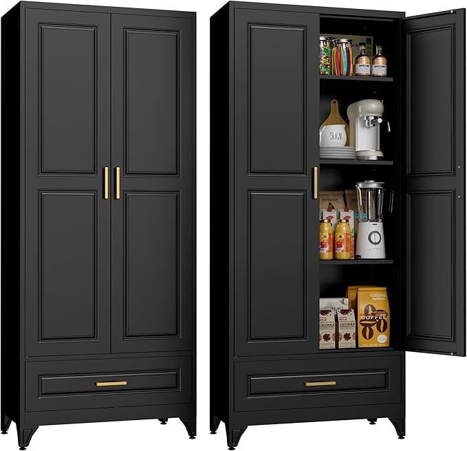 75" Tall Metal Storage Cabinet, Kitchen Pantry Storage Cabinets