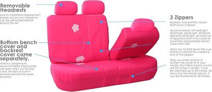 FH Group Floral Embroidery Car Seat Covers - Universal Fit, Split Bench Rear Seat, Washable Seat Cover for SUV, Sedan, Van, Rear Set, Pink
