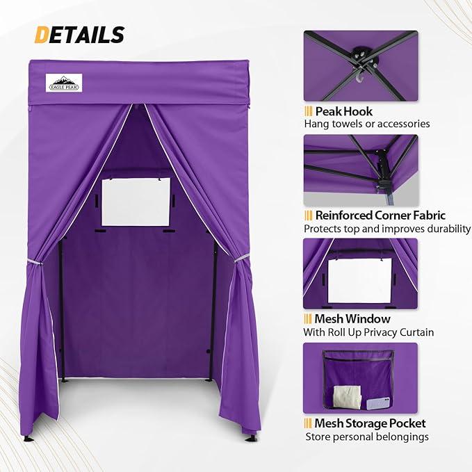 EAGLE PEAK Flex Compact 4x4 Pop-up Canopy Changing Room, Portable Privacy Dressing Room for Indoor Fashion Photoshoots, Camping, or Pool, Purple