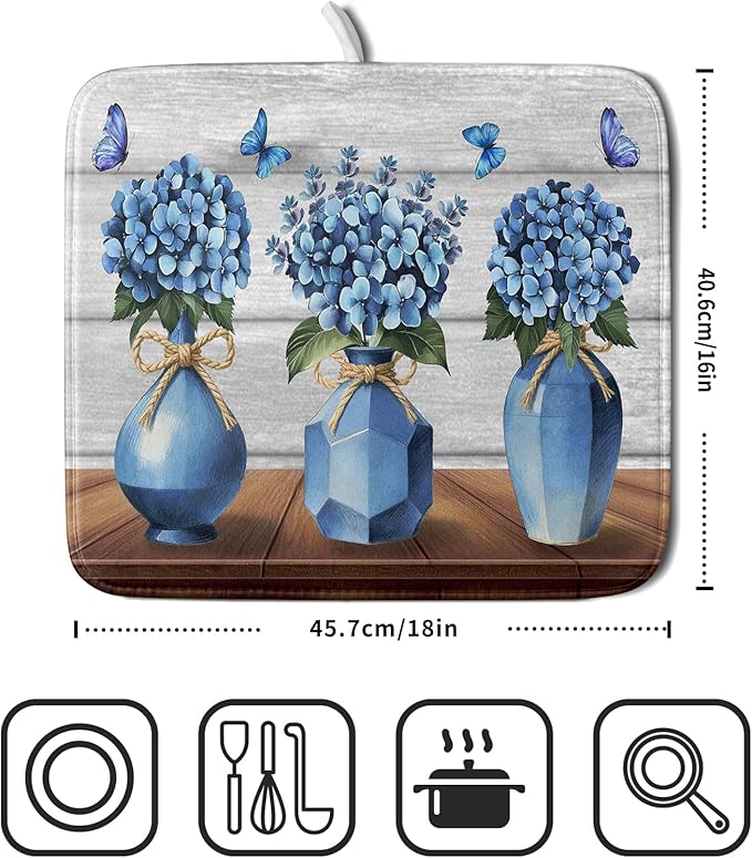 Giwawa Blue Hydrangea Dish Drying Mat