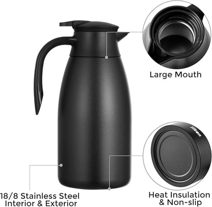 Tiken 85 Oz Thermal Coffee Carafe, Stainless Steel Insulated Vacuum Coffee