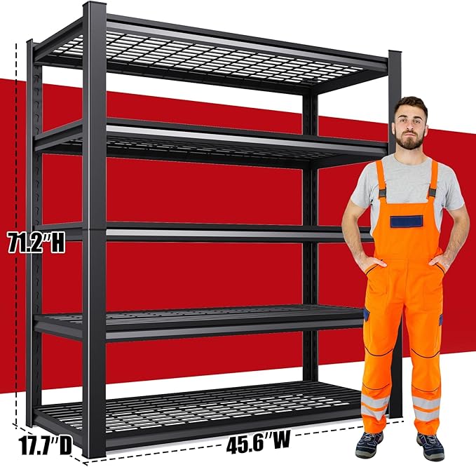Set of 2 Garage Shelving-3000 lbs 5 Tier Storage Shelves, Adjustable Heavy Duty