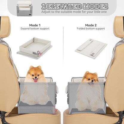 PETSFIT Dog Booster Car Seat, Waterproof PU Leather Dog Car Seats for Small Dogs with Patent Safe Buckles, Clip-On Leash, Pet Car Seat for Small Pets Up to 25lbs (Cool Grey)