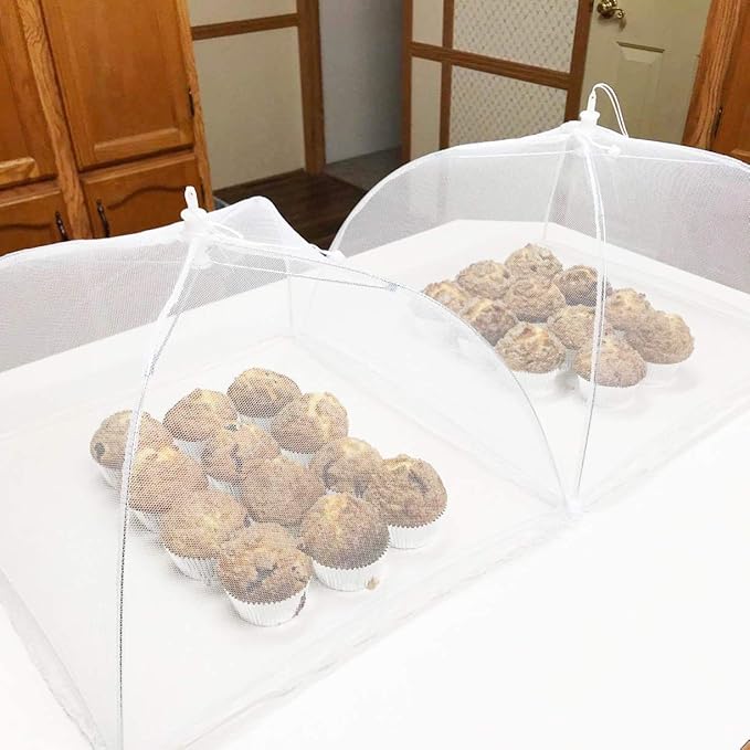 2 Pack Pop-Up Mesh Food Covers, 17 Inches Umbrella-Style Folding Mesh Food