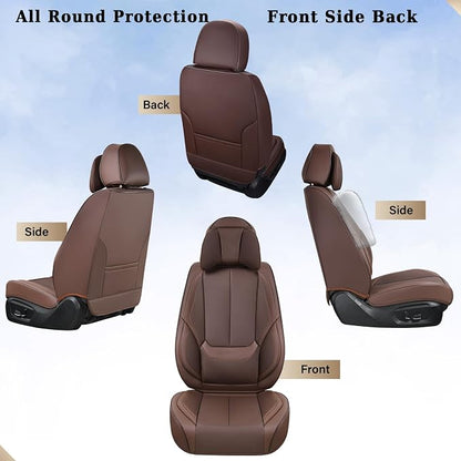 Coverado Universal Seat Covers Front, 2-Pack Universal Seat Covers for Cars, Waterproof Nappa Leather Car Seat Covers with Head Pillow, Auto Protectors Fit for Most Sedans SUV Pick-up Truck-Brown