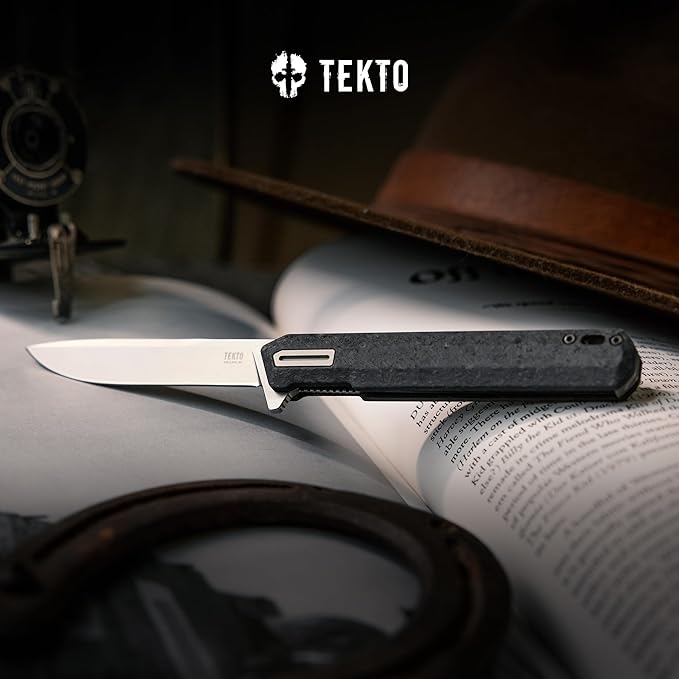 F2 Bravo Folding Knife Pocket - D2 Steel Blade, Ceramic Ball Bearings - EDC - Snap, Swift Flip - Camping, Backpacking - 2.4oz (68g), Forged Carbon Handle, Silver Titanium Accents