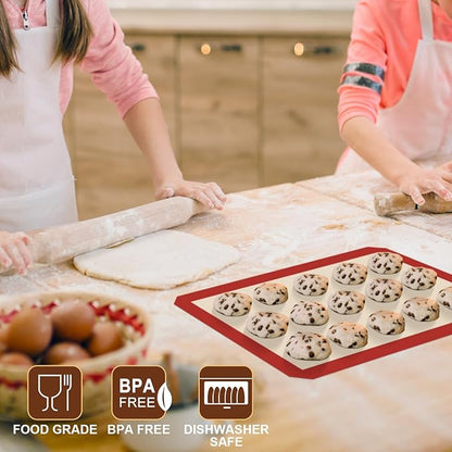 HOTEC Silicone Baking Mats 3 Pack – Thickened Non-Stick Reusable Silicone