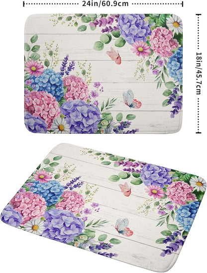 Hydrangea Floral Dish Drying Mat 18x24 inch Spring Summer Decorative Fast Dry