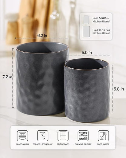 famiware Ocean Utensil Holder, 7.2"+5.8" Ceramic Kitchen Utensil Holder
