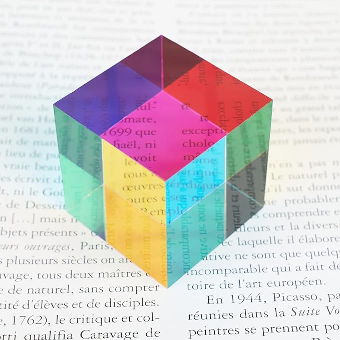 CMY Color Cube, 40mm (1.6 inch) Multi-Color Acrylic Prism, Physics Toy and Desktop Decor, 2 Pack