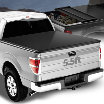 Auto Dynasty Soft Tri-Fold Truck Bed Tonneau Cover Compatible with 2004-2014 Ford F-150 5.5Ft/66Inch Fleetside Bed, Matte Black Soft Vinyl Top