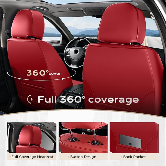 Coverado Car Seat Covers, Front Covers for Cars, Car Seat Cover Front Seats, Automotive Seat Cover, Waterproof, Leather Car Seat Cushion, Universal Interior Covers Seat Protectors for Most Cars