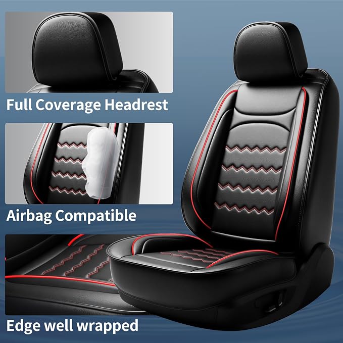Car Seat Covers Fit for Ford Expedition 2011-2026, Premium Full Coverage Leather Automotive Seat Protectors, All Seasons Waterproof Breathable, Airbag Compatible, 2 Front Seats, Red Black