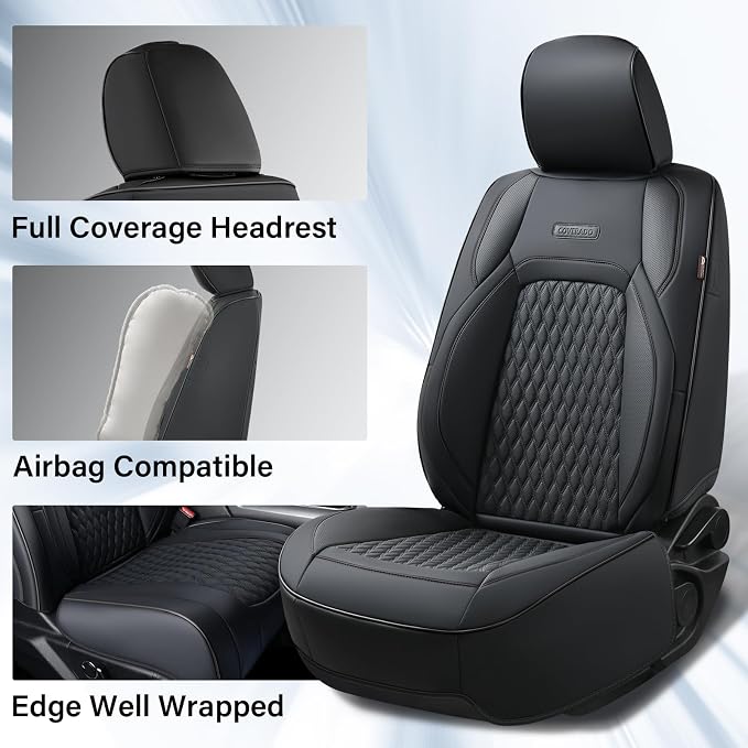 Coverado Car Seat Covers Curved Full Set, Black Seat Covers for Dodge RAM 1500 Compatible with 2009-2018 Ram 1500, 2010-2024 Ram 2500 3500 Dodge RAM Accessories Automotive Seat Covers