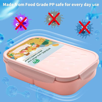 MISS BIG® Bento Box for Kids,Bento Box & Lunch Box,Leakproof, No BPAs/Chemical Dyes,M/W, D/W & Fridge Safe,1150ml Large Lunch Box for School, Picnic, Travel (Pink)