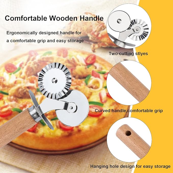 Pastry Double Cutter Wheel, 2 Pack Pasta Cutter Wheel, Dual-Head Baking Tool