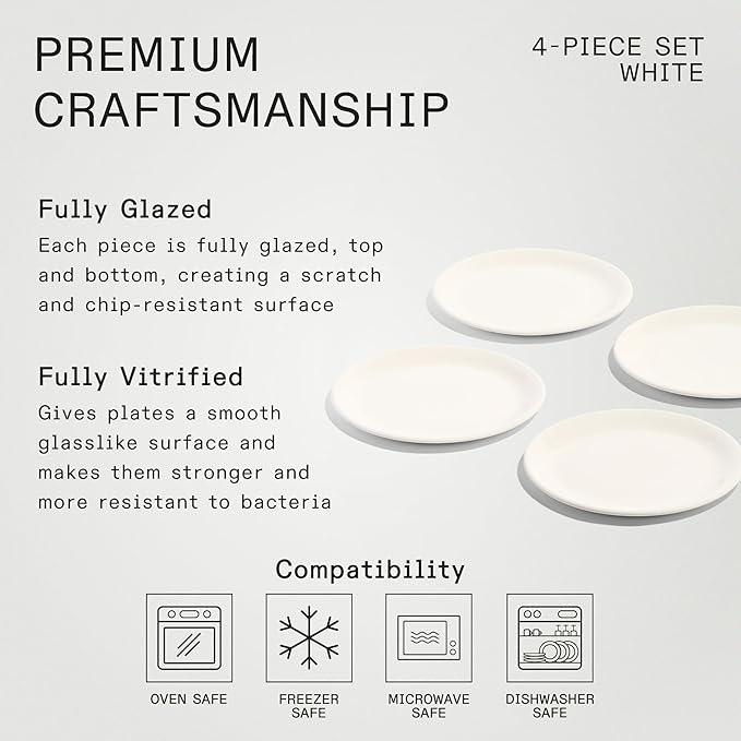 Made In Cookware - Set of 4 - Appetizer Plates - White - Porcelain - Crafted in England