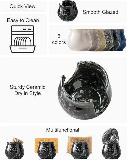 Zoeeker Kitchen Sponge Holder, Ceramic Dish Sponge Holder Kithen Sink Organizer