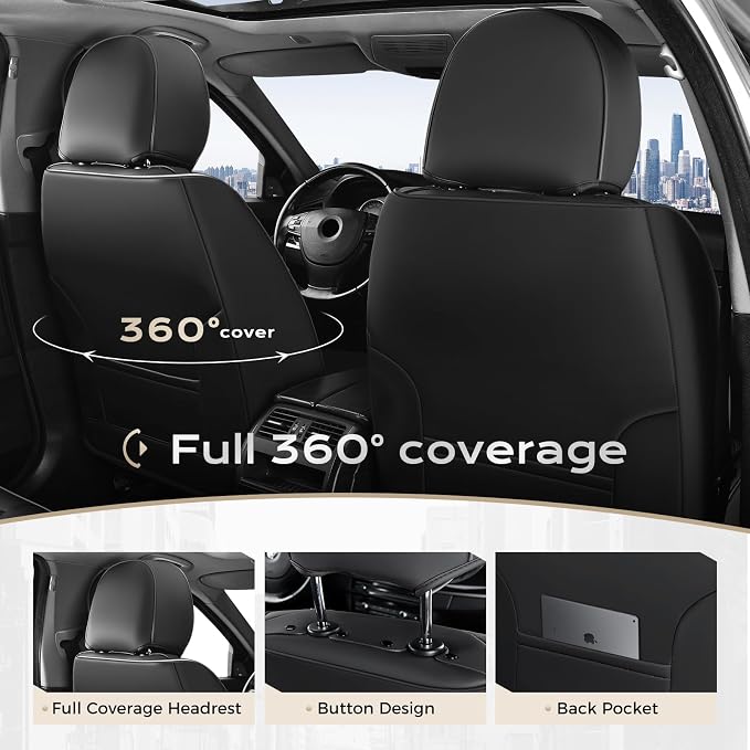 Coverado Seat Covers for Front and Back Seat, 5 Seat Car Seat Covers Waterproof, Leather Seat Covers for Cars with Lumbar Support, Car Seat Protectors Universal Fit for Most Vehicles (Black&Purple)