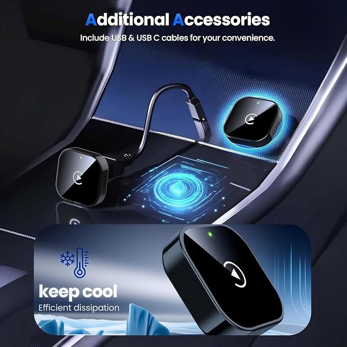 2 in 1 CarPlay Adapter for VW Spacefox 2016, CarPlay Wireless Adapter with Auto Reconnect Fast Pairing Bluetooth Connection Compact USB Dongle,B/Black-Bottom Heat Dissipation